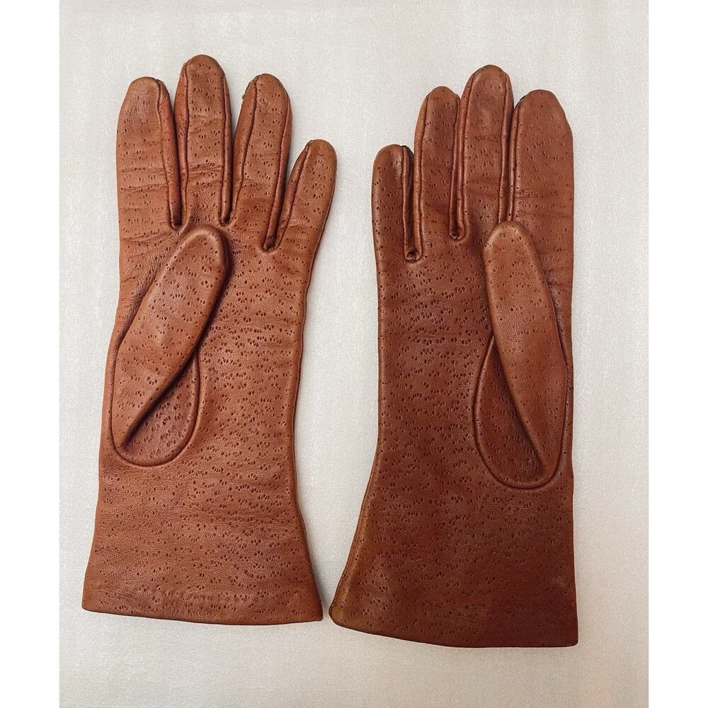 Genuine Leather Gloves Women’s Sz 7.5 Burnt Orange Cognac Fall Fashion Accessory